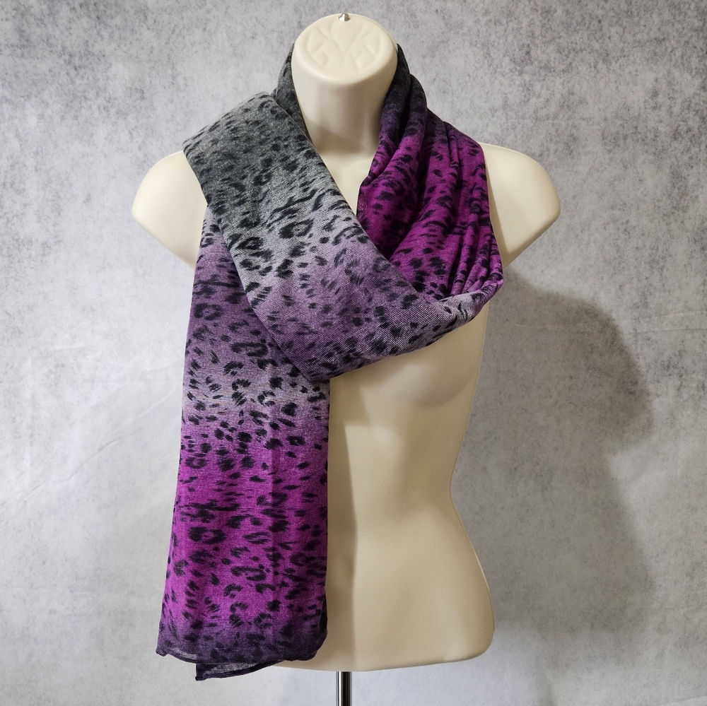 VINTAGE Lightweight Sheer Ombre Leopard Print Scarf - Picture 2 of 8